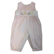 Vintage Pink Corduroy Embroidered Overalls Baby Girl Size 6-9 Months Train Baby Overalls price