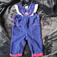 Vintage Corduroy Overalls Baby 6-9 Months Blue Embroidered Flowers Eyelet Trim Baby Overalls price