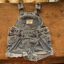 Oshkosh B'Gosh Baby Short Blue Jean Overalls Size 9 Months With Pockets & Snaps Baby Overalls price