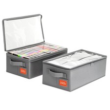2 Pack VHS Storage Box Cassette Tape Organizer Clear PVC Lid Holds 14 Gray Cassette & Storage Products price