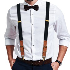Men's Suspenders Y Back Adjustable Leather Elastic Y-Shaped Hooks Pants Braces Men's Leather Clothing price