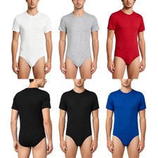 Men's Short Sleeve Leotard Undershirt Press Crotch Shirt Bodysuit Romper Pajamas Men's Bodysuit price