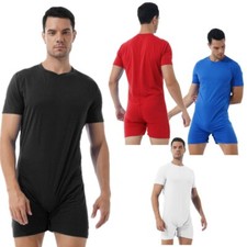 Mens Bodysuit Leotard Press Button Crotch Short Unitard Workout SportsDancewear Men's Bodysuit price