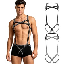 Men's Elastic Body Bandage Harness Hollow Out Jockstraps Bodysuit Sexy Underwear Men's Bodysuit price