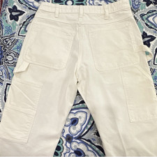 Men's White Cotton Capri Pants Solid Straight Leg Cargo Pockets Waist 32 Men's Capri Pants price