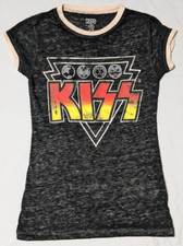 KISS Girls Medium 7/8 Black Marl Graphic Print Ringer T-Shirt EUC Girls' Shirt price