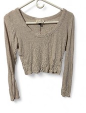 Universal Thread Size Large Ribbed Scoop Neck Long Sleeve Crop Top Beige L Girls' Shirt price