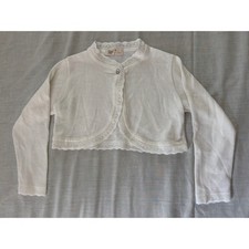 Lilax Girls White Knit Bolero Shrug Scalloped Lace Trim Rhinestone Button Size 9 Girls' Bolero price