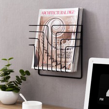 MyGift Modern Black Metal Wire Wall Mounted Magazine and File Folder Holder Rack Office Magazine Rack price