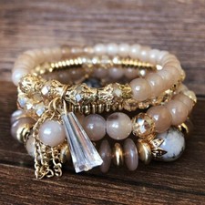 4Pcs Boho Multilayer Natural Stone Crystal Beaded Bracelets Fashion Women Set Natural Stone Bracelets price