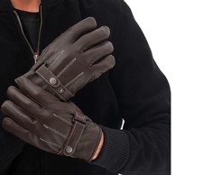 Mens Real Leather Driving Gloves Warm Winter Thin Button Down Riding Glove Men's Gloves price
