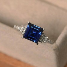 Fashion 925 Silver Ring Women Jewelry Cubic Zircon Wedding Ring Sz 6-10 Sapphire Ring price