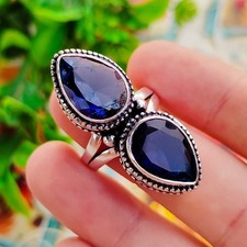 Blue Sapphire Lab Created Ring 925 Sterling Silver Ring Anniversary Ring Sapphire Ring price