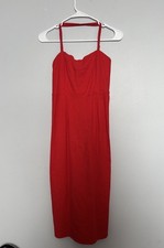 Wild Fable Midi Dress Womens 8 Red Linen Blend Lace Up Back Summer Dress Slip Dress price