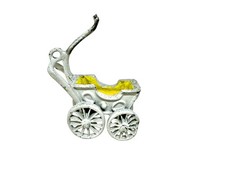 Miniature Dollhouse Vintage White Yellow Cast Iron Baby Carriage Stroller Pram Stroller-Pram Umbrella price
