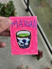 Matcha ACEO ATC Original Acrylic And Oil Pastel 2.5x3.5in Pastel Paint price