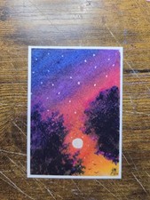 ACEO *Art Print of Original Oil Pastel Painting Beautiful Night Sky El Duderino Pastel Paint price