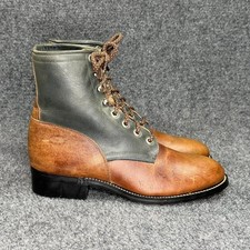 Justin Conductor Boots Boys Size 3.5 Brown Green Leather Vintage Lace Up Western Boys' Boots price