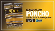 San Diego Padres Poncho Giveaway Presale from game on 7/28/2026 Poncho price