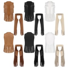 Men's Faux Suede Cowboy Costume Fringe Vest Tops with Tassel Chaps Party Outfits Men's Costume price