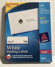 Avery Laser White Mailing Labels 5162 Size 1.33X4 Jam Free Package of 1400 NEW Address & Label Software price