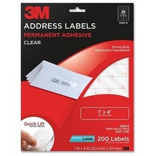 3M Address Laser Labels Permanent Adhesive Clear 3400-E  1"x4" - 200 Labels Address & Label Software price