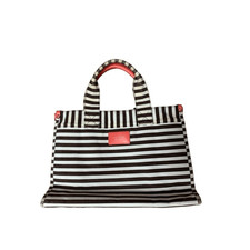 Henri Bendel Womens Brown White Striped Canvas Beach Purse Tote Bag Women's Beach Bag price
