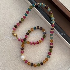 Natural Colorful Tourmaline Rondelle Gemstone Beads White Pearl Necklace 14-48'' Pearl Necklace price