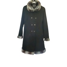 Rothschild Girls Black Wool Overcoat Gray Fur Trim Double-Breasted Lined Size 16 Girls' Overcoat price