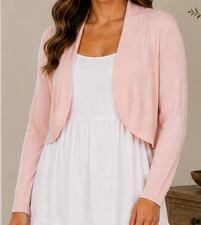 Jessica H Pink Lightweight Open Front Shrug Cropped Cardigan Sweater Size S Bolero price