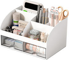Desk Organizer with Drawers Pen Holder Makeup Storage Desktop White Office Drawer Unit price