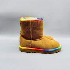 UGG Boots Girls 2 Brown Suede Classic Short Shearling Rainbow Pride Lined Girls' Booties price