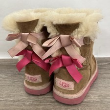 UGG Little Girls Brown Pink Bailey Bow Suede Boots Size Kids Child 13 Girls' Booties price