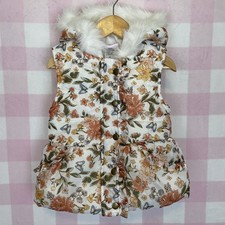 Little Lass Size 4 Girls Puffer Vest Floral Faux Fur Hood Winter Coat Gilet Girls' Vest price