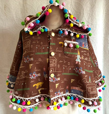 Christy & Fang Girls Brown Hooded Poncho with PomPoms Pink Lined Size M (6-8) Girls' Poncho price