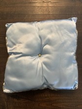 Handmade Baby Blue Satin Gold Trim Boy Baptism Square Pillow Nursery shower Baby Gold Pillow price