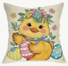 Baby Chick Bunny Floral Eggs Spring Easter Throw Pillow Cover Holiday Home Decor Baby Gold Pillow price