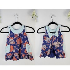 Matilda Jane Girls Tunic Top Size 4 Blue Floral Bow Ruffle Pockets Sleeveless Girls' Tunic price
