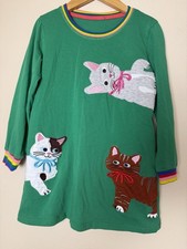Cat Appliqué Embroidered Long Sleeve Dress Green Cotton Rainbow Stripes Girls 6 Girls' Tunic price