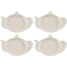 Set Of Four White Tea Pot Style Tea Bag Caddy Holder Coaster Spoon Rest Tea / Teapot Sets price