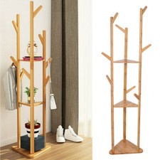 Solid Bamboo Hall Tree 10 Hook Clothes Coat Rack 3Tier Corner Home Garment Shelf Hall Stand price