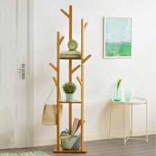 Wooden Floor Clothes Hat Coat Rack Tree Hall Stand Hanger 3 Layer Shelf 9 Hooks Hall Stand price