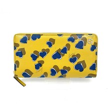 Gucci 309705 Heart Print Zip Around Long Wallet Yellow Leather Italy Auth Women's Wallet price