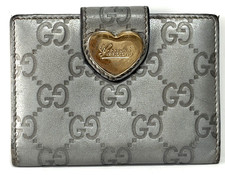 GUCCI Pass Case Card Case Ssima Lovely Heart Leather Silver Women's Wallet price