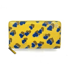 Gucci 309705 Heart Print Zip Around Long Wallet Yellow Leather Italy Auth Women's Wallet price