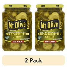 (2 pack) Mt. Olive Old Fashion Sweet Bread & Butter Pickle Chips, 24 fl oz jar.. Olives price