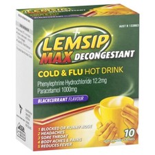 Lemsip Max Cold & Flu Hot Drink with Decongestant Blackcurrant 10 Sachets Cold Powdered Drinks price