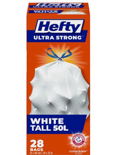 Hefty Garbage Bags, Ultra Strong Tall 50 Litres White, Drawstring, Arm & Hammer Trash Bags price