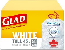 Glad White Garbage Bags - Tall 45 Litres - Febreze Fresh Clean Scent, 60 Trash B Trash Bags price