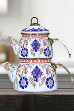 Decorated Turkish teapot set, handmade enamel decorated teapot, Ottoman style. Turkish price